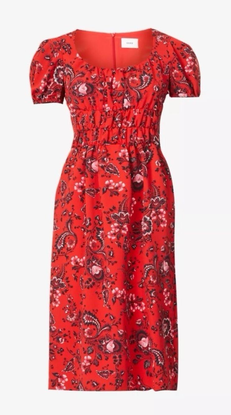 Erdem Tristan Red floral-print woven dress Sz US 6 Silk Blend Knee Length (K